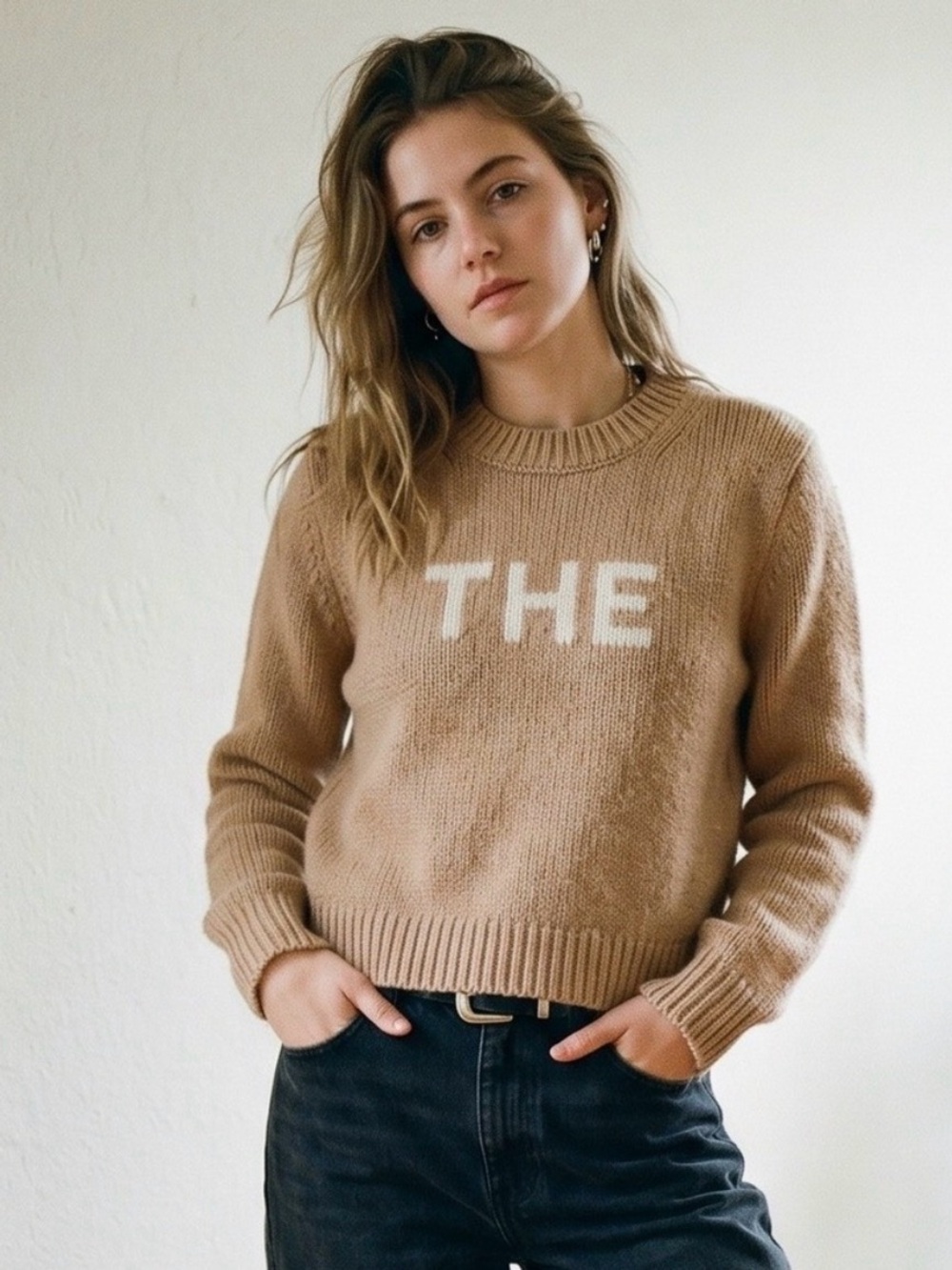 Marc Jacobs RED Crewneck Sweater with black'THE' Logo. Size XL cropped.